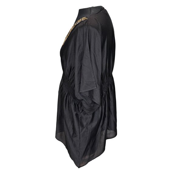 H&M Womens Black Embroidered V-Neck Tunic Size 16 Polyester - Picture 2 of 12